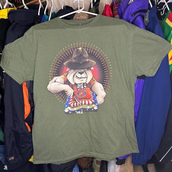 Y2k Marine Corps Bulldog Olive Green Tee - Picture 1 of 4